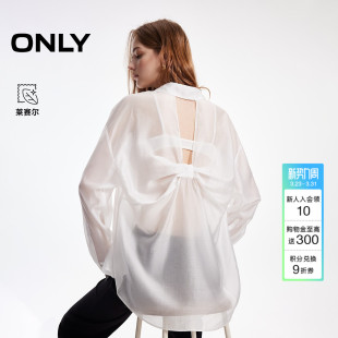 上衣女 纯色松弛宽松轻盈微透后背立体蝴蝶结衬衫 ONLY2026春季 新款