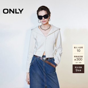 短款 质感字母印花双向拉链舒适连帽卫衣上衣女 新款 ONLY2026春季