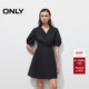 新款 纯色短袖 V领泡泡袖 ONLY2025夏季 收腰显瘦修身 短裙连衣裙女