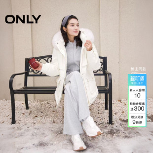 可拆狐狸毛领连帽工装 新款 ONLY2025冬季 收腰派克羽绒服 鹅绒服