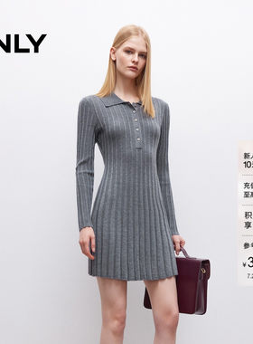 ONLY翻领针织长袖短裙连衣裙