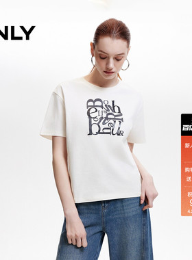 ONLY2026春季新款不规则趣味字母印花宽松休闲纯棉短袖上衣T恤女