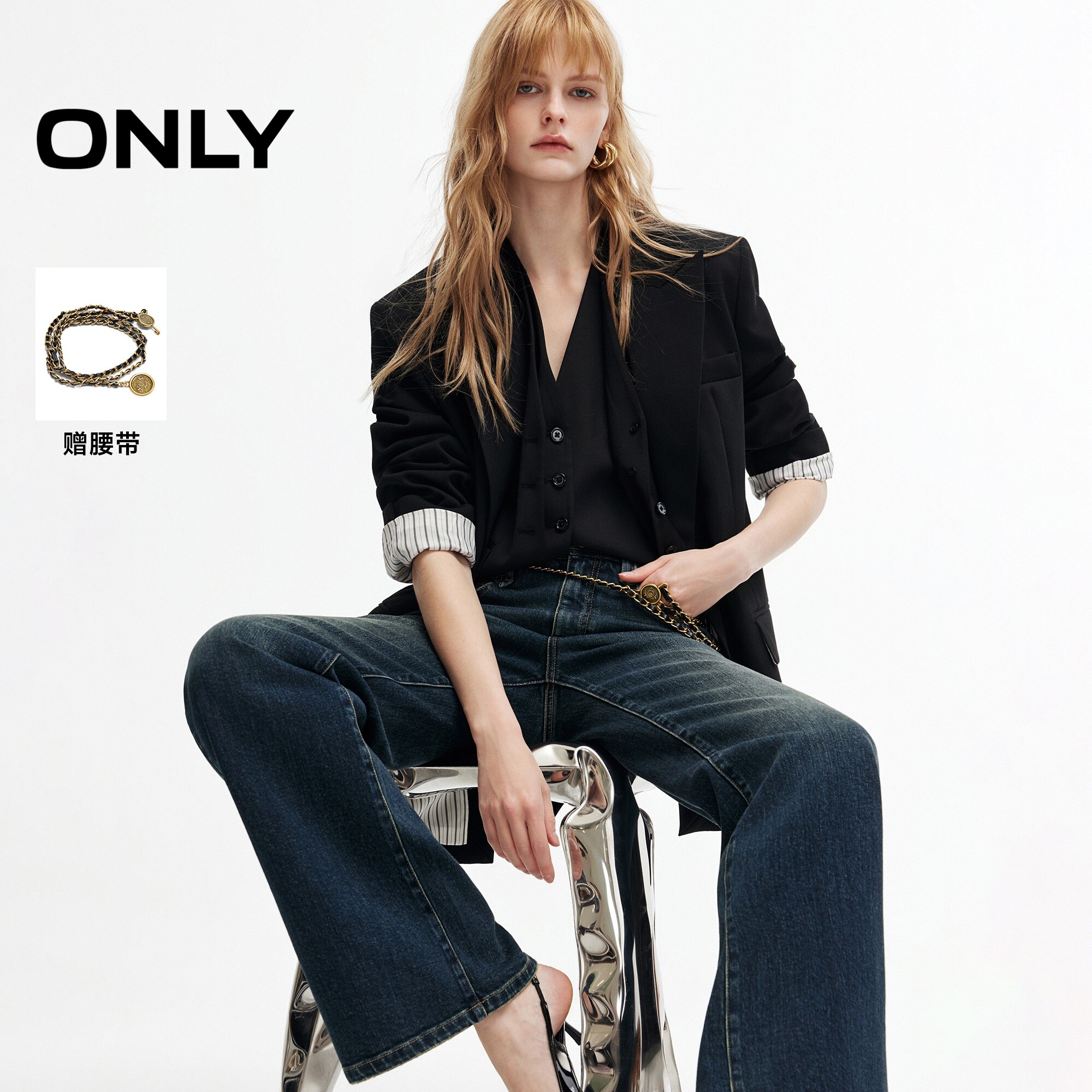 ONLY做旧磨白水洗修身微喇牛仔裤