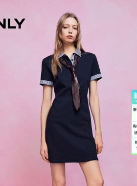 ONLY2026春季新款航海学院风格纹拼接收腰裙子POLO短裙连衣裙女