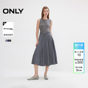 连衣裙女 裙子收腰遮胯A字针织牛仔拼接中长款 ONLY2026春季 新款