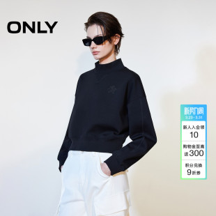 刺绣落肩袖 螺纹半高领口立体利落短款 卫衣上衣女 新款 ONLY2026春季