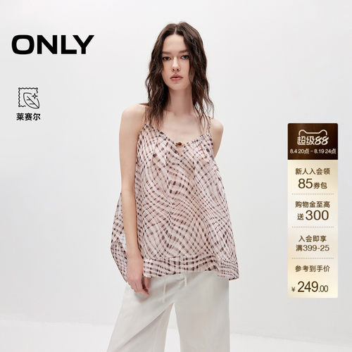 ONLY甜美吊带格纹印花薄款雪纺衫