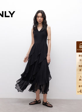 ONLYV领修身中长裙无袖连衣裙