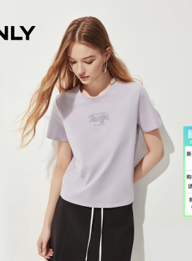 ONLY2026春季新款凉感字母印花少女彩色紫色正肩短袖上衣T恤女