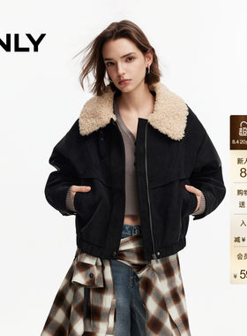 ONLY毛领宽松麂皮夹克棉服外套女