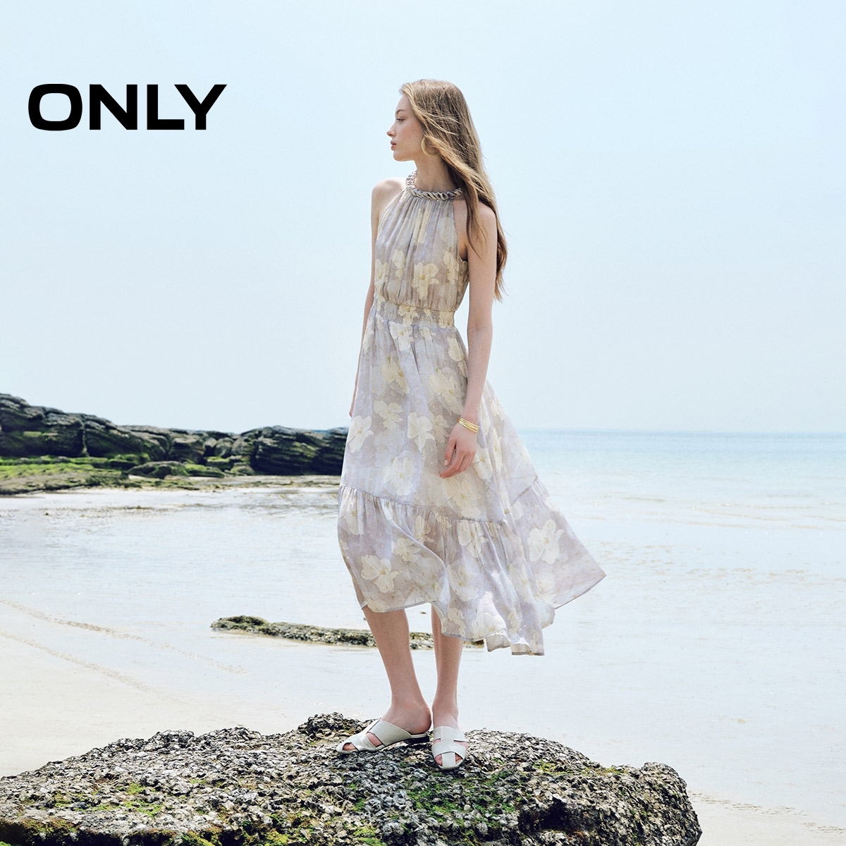 ONLY浪漫A字无袖长裙连衣裙
