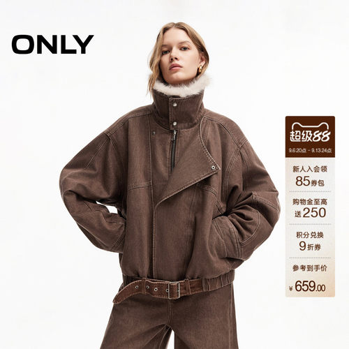 ONLY可拆卸保暖毛领夹棉牛仔外套