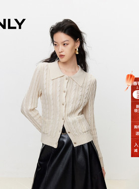 ONLY冬季简约通勤翻领正肩长袖开衫针织衫女|12443B001