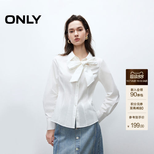 ONLY精致刺绣蝴蝶结正肩收腰衬衫