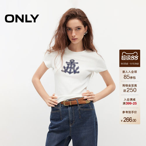 ONLY复古航海风印花修身正肩T恤