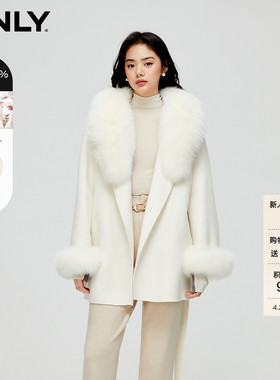 ONLY冬季千金风纯羊毛双面呢围脖毛领中长款毛呢大衣女|12336T001