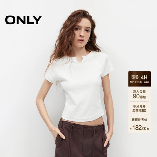 ONLY刺绣珠片字母装饰修身T恤