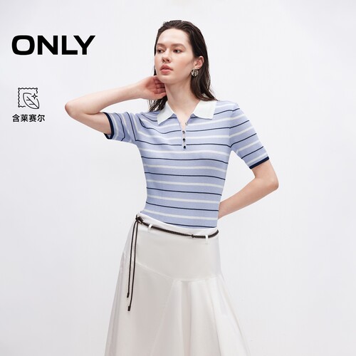 ONLY含莱赛尔条纹上衣罗纹针织衫