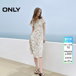 V领修身 度假风裙子荷叶飞袖 伞裙长裙连衣裙女 法式 ONLY夏季