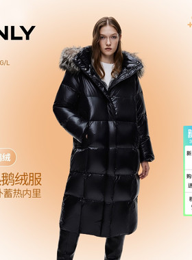 【鹅绒服】ONLY2025冬季新款远红外发热户外光泽感毛领保暖羽绒服
