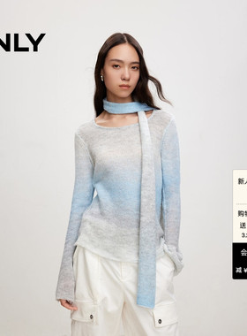 ONLY冬季气质柔软亲肤舒适温柔风飘带渐变喇叭袖毛衣针织衫上衣女
