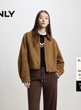 ONLY春季云朵花苞下摆质感复古条绒翻领宽松PU夹克外套女