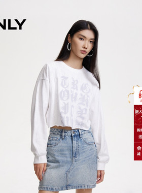 ONLY冬季新款潮酷百搭设计感圆领落肩宽松短款卫衣女|12439S011