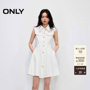 衬衫 裙子短裙牛仔连衣裙女 通勤风收腰显瘦垫肩无袖 ONLY夏季
