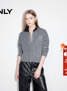 ONLY2026春季新款学院风刺绣宽松落肩开衫毛衣针织衫女|12513B001