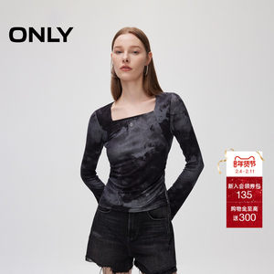 ONLY秋季时髦甜酷风扎染显瘦方领长袖T恤女|124302016