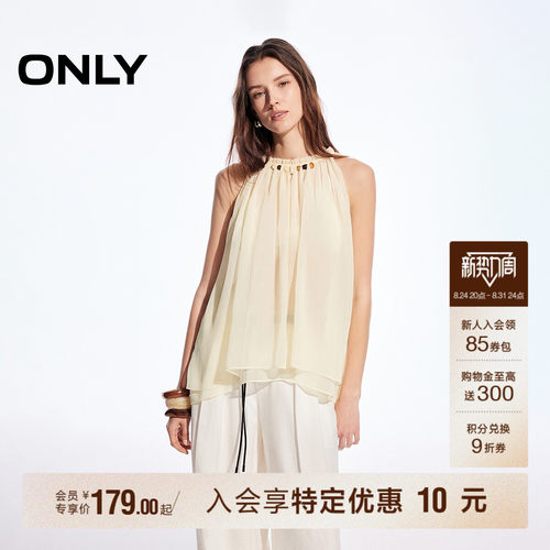 ONLY海边度假无袖圆领薄款雪纺衫