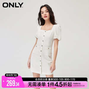 ONLY夏季气质法式方领千金风收腰显瘦短裙性感连衣裙女|123207060