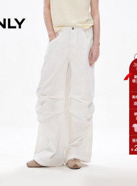 ONLY2026春季新款立体宽松纯棉休闲阔腿白色伞兵工装牛仔裤长裤女