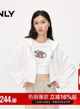 ONLY夏季休闲连帽长袖落肩短款开衫卫衣女|12439S020