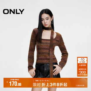 女 方领条纹针织衫 124313014 甜辣风潮流修身 ONLY秋季