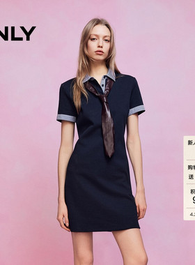ONLY2026春季新款航海学院风格纹拼接收腰裙子POLO短裙连衣裙女