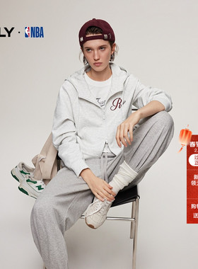 【NBA联名】ONLY2025冬季新款短款双向拉链连帽插肩袖开衫卫衣女