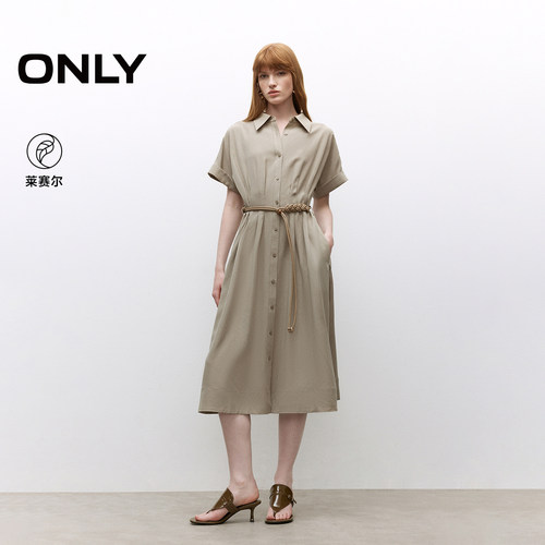 ONLY伞裙翻领短袖中长裙连衣裙