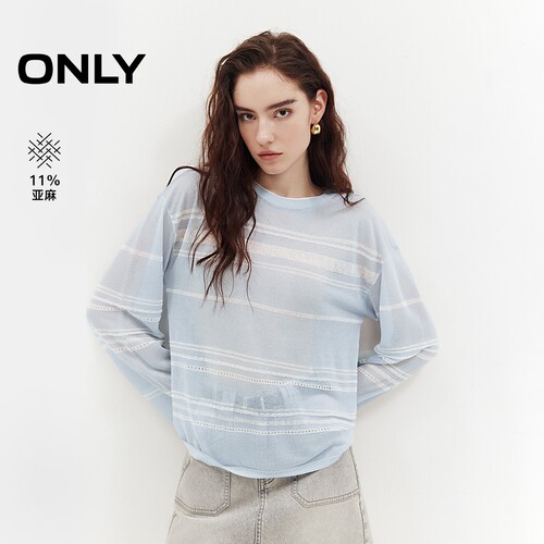 ONLY上衣微透轻薄条纹针织衫