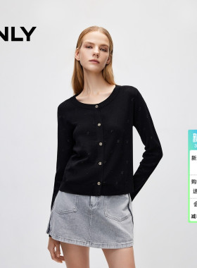 ONLY春季简约百搭圆领正肩短款长袖针织衫上衣女|12433B008