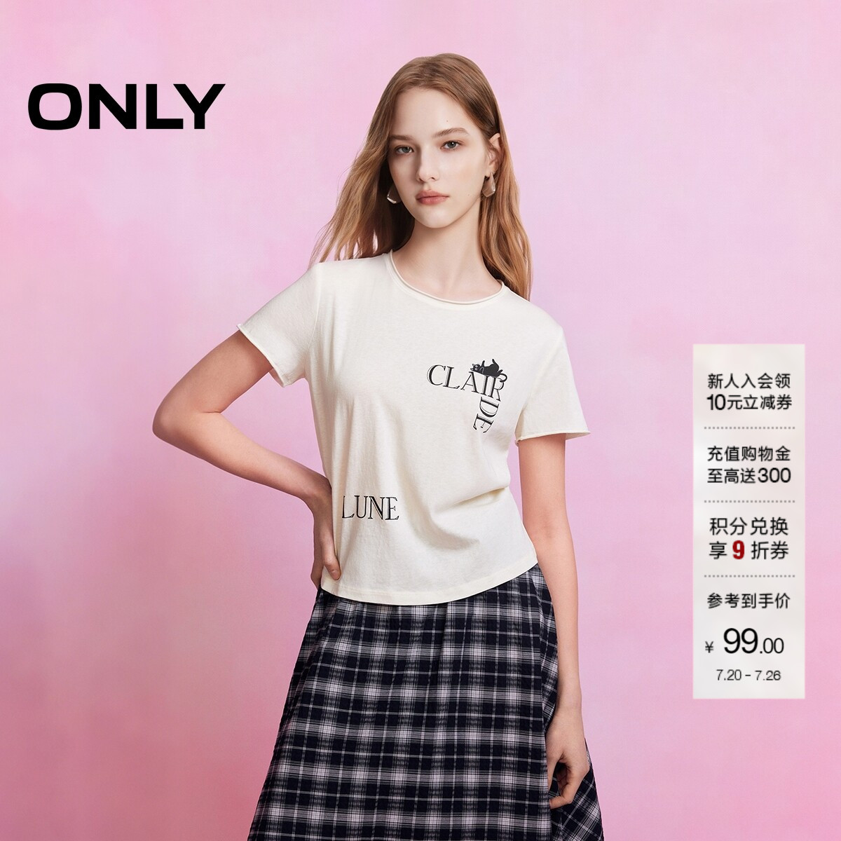 ONLY小猫印花圆领短袖T恤