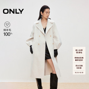 ONLY2026秋季新款花苞袖身设计绵羊毛宽松垂感毛呢大衣外套女