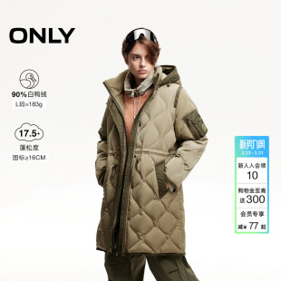 124412018 羽绒服女 ONLY冬季 90白鸭绒保暖收腰拼色中长款