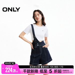 ONLY2024夏季新款休闲百搭高腰显瘦背带裤短裤牛仔裤女|12427N002