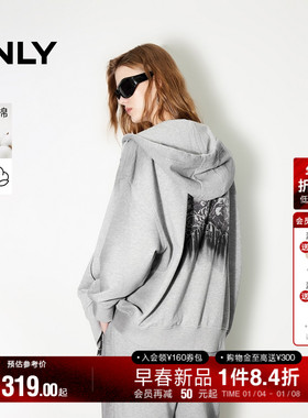 ONLY冬季休闲潮流纯棉宽松开衫连帽卫衣女|12439R002