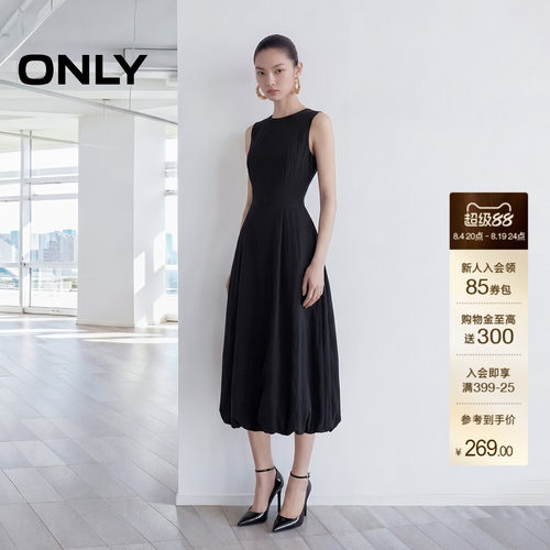 ONLY无袖圆领长裙流畅A摆连衣裙