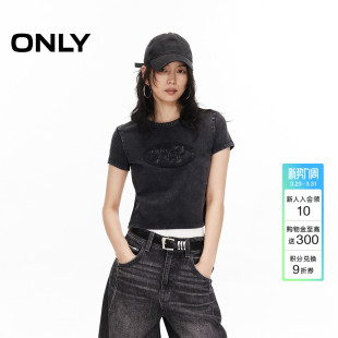 圆领短袖 饰设计修身 正肩T恤女 立体字母LOGO装 ONLY夏季