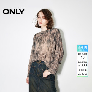 124324023 上衣女 ONLY冬季 复古宽松螺纹扎染一字领针织衫