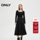 针织拼接长裙连衣裙女 ONLY秋季 通勤优雅方领长袖 124307071