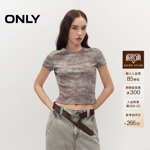 ONLY正肩复古印花修身款上衣T恤